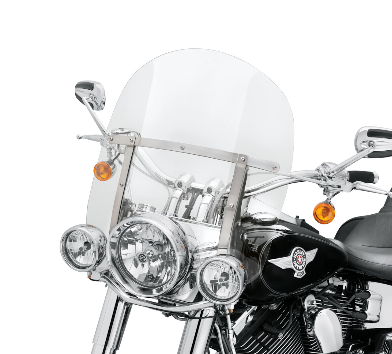Harley-Davidson Accessories King-Size H-D Detachables Windshield for FL Softail Models - 18 in. Clear, Polished Braces
