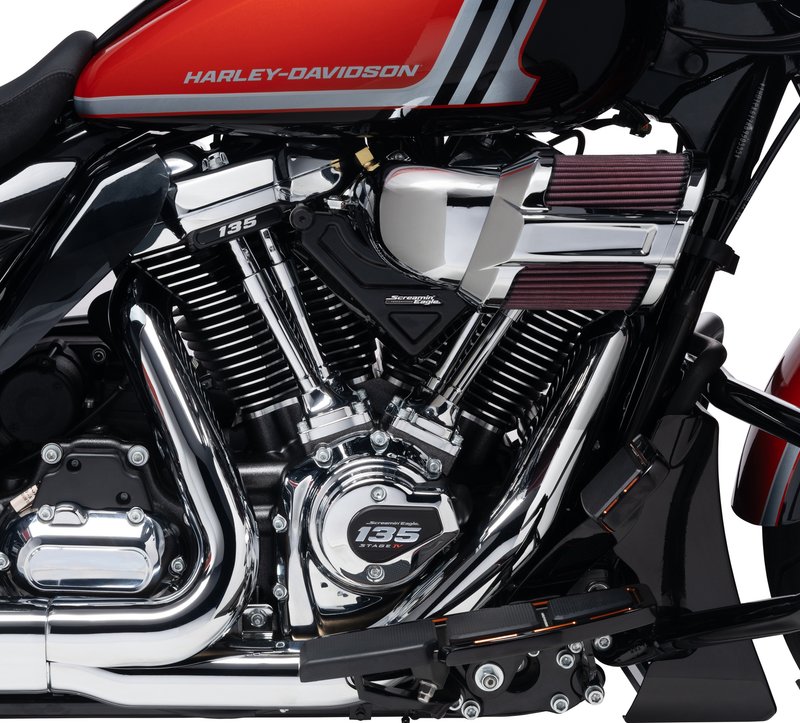 Harley-Davidson Accessories For the rider demanding no-compromise performance. This is the most displacement, and the most power, ever created by Harley-Davidson for a street-compliant crate performance engine. Engineered by the pros at Harley-Davidson and built from the bottom up in Milwaukee, this street-tuned 135-cubic-inch Screamin' Eagle Crate Engine is designed to run with a wide-open throttle at high engine speeds and provide instant passing power from cruising speed. Made for riders seeking maximum displacement, compression, and flow, it delivers 144 horsepower and 149 ft-lb of torque to the rear wheel. The 135ci engine compression ratio is 11.6:1. Exclusive 135 and Stage IV badging on the cylinder heads and timer cover highlight the powerplant. This street-ready performance motor features the finest Screamin' Eagle components. Many of these new components were informed by extensive testing by the Harley-Davidson Factory Racing Team for the King of the Baggers racing series. The 135ci Crate engine consists of: all-new Screamin' Eagle Extreme CNC-ported cylinder heads, new SE8-550 high-lift cam, new high-compression forged pistons, 68mm throttle body and new CNC-machined Extreme Flow 68mm intake manifold, high-performance cam bearing, high-performance tappets, new patent-protected 4.31" steel sleeve cylinders, 4 5/8" flywheel, 6.8 g/sec fuel injectors, and Screamin' Eagle Pro Billet Cam Plate and Oil Pump. Black Granite / Chrome finish. Engineered and tested as a complete collection of high-performance components by the Screamin' Eagle pros at Harley-Davidson. This combination is designed for wide open throttle along with high end RPMs and a significant torque increase from a cruising speed. Ready for bolt-in installation in the Original Equipment-style chassis of your Touring bike. For models originally equipped with Variable Valve Timing (VVT), VVT will not be retained with this performance crate engine. No special fabrication or engine-mount relocation is required. Factory assembled at the Powertrain Operations facility in Milwaukee, Wisconsin.