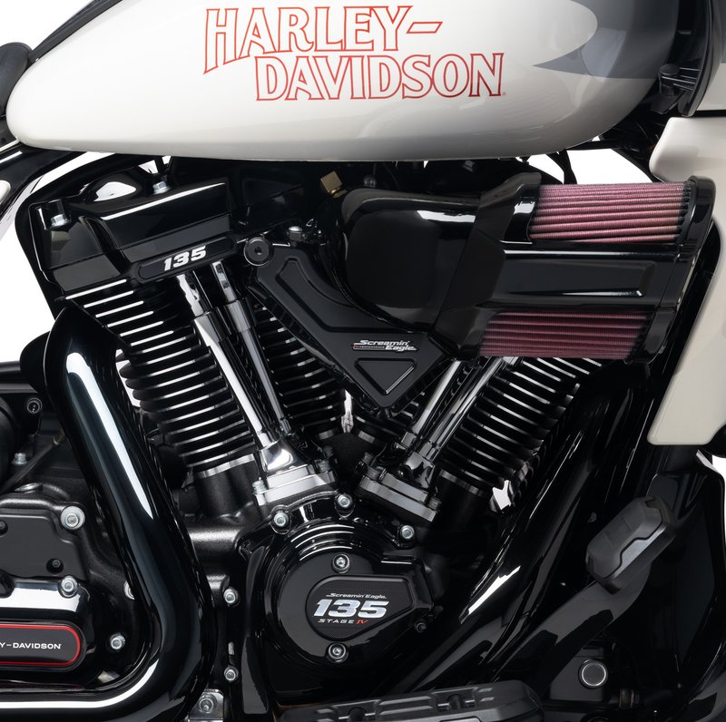 Harley-Davidson Accessories For the rider demanding no-compromise performance. This is the most displacement, and the most power, ever created by Harley-Davidson for a street-compliant crate performance engine. Engineered by the pros at Harley-Davidson and built from the bottom up in Milwaukee, this street-tuned 135-cubic-inch Screamin' Eagle Crate Engine is designed to run with a wide-open throttle at high engine speeds and provide instant passing power from cruising speed. Made for riders seeking maximum displacement, compression, and flow, it delivers 144 horsepower and 149 ft-lb of torque to the rear wheel. The 135ci engine compression ratio is 11.6:1. Exclusive 135 and Stage IV badging on the cylinder heads and timer cover highlight the powerplant. This street-ready performance motor features the finest Screamin' Eagle components. Many of these new components were informed by extensive testing by the Harley-Davidson Factory Racing Team for the King of the Baggers racing series. The 135ci Crate engine consists of: all-new Screamin' Eagle Extreme CNC-ported cylinder heads, new SE8-550 high-lift cam, new high-compression forged pistons, 68mm throttle body and new CNC-machined Extreme Flow 68mm intake manifold, high-performance cam bearing, high-performance tappets, new patent-protected 4.31" steel sleeve cylinders, 4 5/8" flywheel, 6.8 g/sec fuel injectors, and Screamin' Eagle Pro Billet Cam Plate and Oil Pump. Black Granite / black finish. Engineered and tested as a complete collection of high-performance components by the Screamin' Eagle pros at Harley-Davidson. This combination is designed for wide open throttle along with high end RPMs and a significant torque increase from a cruising speed. Ready for bolt-in installation in the Original Equipment-style chassis of your Touring bike. For models originally equipped with Variable Valve Timing (VVT), VVT will not be retained with this performance crate engine. No special fabrication or engine-mount relocation is required. Factory assembled at the Powertrain Operations facility in Milwaukee, Wisconsin.