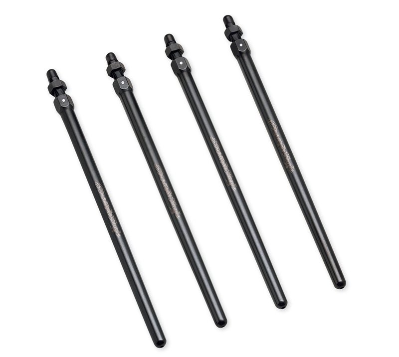 Harley-Davidson Accessories These premium pushrods are tapered for enhanced clearance at the cylinder head, allowing the use of higher lift cams. The one-piece chrome moly tube adds rigidity and durability, and the threaded adjustment feature provides easy cam installation without removing the cylinder heads or rocker boxes. To simplify adjustment, the tube features six flats, with one flat marked with a large dot for tracking the adjustment. The threaded rod features 4 flats to reduce wrench swing. Each pushrod features the Screamin' Eagle logo and is marked for "Intake" or "Exhaust". Kit includes 4 pushrods and required pushrod tubes.