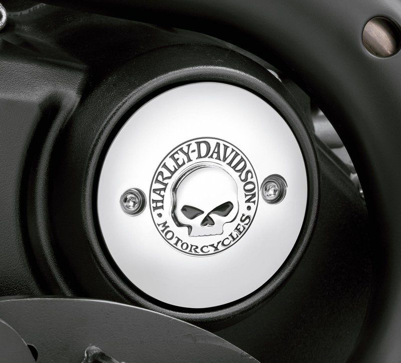 Harley-Davidson Accessories Add a little attitude to your ride. A menacing raised skull with black-filled eyes leaps from a field of chrome. The surrounding "Harley-Davidson® Motorcycles" script is the perfect finishing touch. Right Side Medallion. Easy to install.