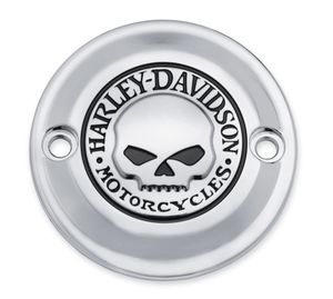 Harley-Davidson Accessories Willie G Skull Timer Cover in chrome. Show what you've got. The look from the black eye sockets of the chrome skull in the Harley-Davidson Skull Collection is unmistakable, and the Harley-Davidson Motorcycles lettering all around completes it perfectly. Complete the look with additional accessories from the Harley-Davidson Willie G Skull Collection.