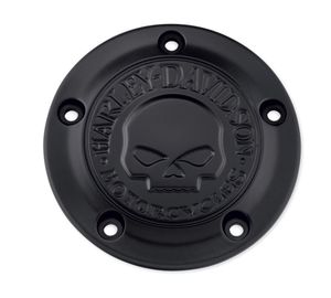 Harley-Davidson Accessories Willie G Skull Timer Cover in black. Penned at the hand of Willie G®, the famous Skull Collection makes a shift to the dark side. Completely drenched in black, the raised skull and surrounding Harley-Davidson® Motorcycle script add a subtle ominous touch to your ride. The matte finish easily coexists alongside gloss black or wrinkle black surfaces. Includes matching black hardware. Complete the look with additional accessories from the Harley-Davidson Willie G Skull Collection.