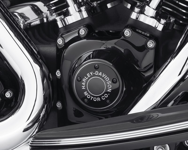 Harley-Davidson Accessories H-D Motor Co. Timer Cover in black. An aggressive twist on a classic style. The Harley-Davidson® Motor Co. Collection personifies Harley® style and features a rich gloss black surface, trimmed with deep-cut silver-filled lettering that surrounds a central groove. The clean design and luxurious finish are the perfect match for blacked-out engines. Includes black zinc hardware and is easy to install.
