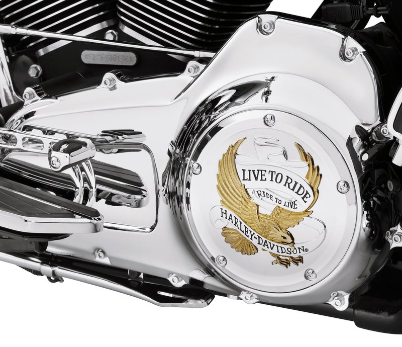 Harley-Davidson Accessories "Live to Ride, Ride to Live." It has become the motto of the Harley-Davidson nation, accompanying riders over millions of miles of travel, and this collection is a tribute to that way of life. Features a gold eagle with the Live to Ride, Ride to Live script. Part of the Live to Ride collection. Includes chrome-plated stainless steel mounting hardware.