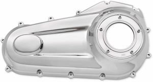 Harley-Davidson Accessories Narrow-Profile Primary Cover in chrome. This Narrow-Profile Primary Cover provides short-limbed riders a straight leg path to the pavement. Chrome finish, shaped to slim the bike's left side profile. Original Equipment on '19-later Softail® models.
