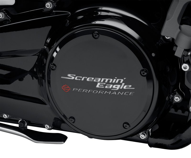 Harley-Davidson Accessories Advertise the goods. This Screamin' Eagle derby cover lets everyone know you've amped up the performance of your Milwaukee-Eight engine. High contrast paint fill pops against derby cover finish while red Bar & Shield provides a premium performance look. Gloss Black finish matches other dark finishes.