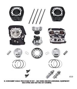 Harley-Davidson Accessories If you're looking to build a fast, track-ready 103, this kit eliminates the guess work. Kit includes CNC-Ported Factory Cylinder Heads with high performance valve springs, matching high-compression forged aluminum 10.5:1 pistons, SE-259E cams for higher lift for a given duration, Perfect-Fit Pushrods to accommodate the higher cam lift, and a 58mm throttle body with High Flow Injectors to feed the beast. Kits for Twin Cam 96 models include Big Bore cylinders, and the Twin Cam 103 kit uses the Original Equipment 103 cylinders. The kit also includes high-performance clutch spring and sprocket retention hardware to put the power to the ground. Kit includes top end gaskets.