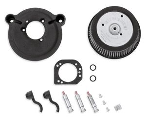 Harley-Davidson Accessories The Stage I Air Cleaner Kit provides increased airflow to boost the power of your fuel-injected model. The kit features a one-piece cast back plate with integral breather and mounting brackets for simplified installation and a synthetic washable air cleaner element that does not require oiling. This round air cleaner element can be dressed with most Original Equipment or accessory air cleaner covers, or choose to flaunt your performance gains with the open element look. Black, available with a brilliant chrome or black texture painted back plate. Finish it off with a Rain Sock Kit (P/N 28728-10) and Air Cleaner Trim. US Street legal when used with stock mufflers. Includes air cleaner, back plate, breather and all required hardware.