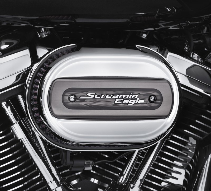 Harley-Davidson Accessories This low-profile oval air cleaner features an exposed filter element and a cast back plate designed to provide maximum air flow to the throttle body. Chrome. Easy to install. Produces significant performance gains, while the stylish cover is tapered for added leg clearance. Includes low-profile air cleaner cover, high-flow filter element, cast aluminum back plate, diamond-cut Screamin' Eagle medallion, and all required installation hardware.