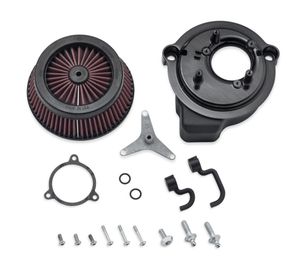 Harley-Davidson Accessories The open-face filter design of the Screamin' Eagle Extreme-Flow Air Cleaner Kit provides 60% more filtered surface area to flow 11% more air than a traditional perimeter high-flow filter. When combined with the smooth radius die-cast back plate, this open filter can feed a large displacement engine with an unobstructed flow of clean air. Round, Center Bolt - Extreme Open-Face Filter. Sized to fit behind Original Equipment or accessory center-bolt air cleaner covers. Includes the gloss-black finished die-cast back plate, an open-face washable oiled-cotton filter element, and all required installation gaskets and hardware. Optional Rain Sock (P/N 29400362) is available to protect the exposed element in inclement weather. 50-State U.S. EPA compliant.
