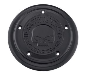 Harley-Davidson Accessories Willie G Skull Air Cleaner Trim in black. Penned at the hand of Willie G, the famous Skull Collection makes a shift to the dark side. Completely drenched in black, the raised skull and surrounding Harley-Davidson Motorcycle script add a subtle ominous touch to your ride. The matte finish easily coexists alongside gloss black or wrinkle black surfaces. Includes matching black hardware. Complete the look with additional accessories from the Harley-Davidson Willie G Skull Collection.