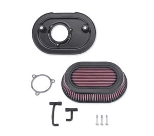 Harley-Davidson Accessories The open-face filter design of the Screamin' Eagle Ventilator Extreme Air Cleaner Kit flows 39% more air than a traditional perimeter high-flow filter. Gloss Black finish. When combined with an additional 1/2" of air filter thickness and the smooth radius die-cast back plate, this open filter can feed a large displacement engine with an unobstructed flow of clean air that can support output of over 150hp. Kit includes a die-cast back plate and open-face, water-resistant washable oiled-cotton filter element, and all required installation gaskets and hardware. Optional Rain Sock (P/N 29400412) is available to protect the exposed element in extreme weather. Gloss Black Cover Kit (P/N 61300994) required to complete installation (sold separately). All models require ECM calibration with Screamin' Eagle Pro Street Tuner for proper installation. 50-State U.S. EPA compliant.