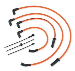 Harley-Davidson Accessories Fat 10mm plug wires add dimension and style to your ride. Screamin' Eagle boot design and suppression core wires ensure a solid connection and maximum voltage transfer between coil and plugs. Orange Screamin' Eagle script printed along the wire to add style. Sold as a set.