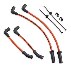 Harley-Davidson Accessories Fat 10mm plug wires add dimension and style to your ride. Screamin' Eagle boot design and suppression core wires ensure a solid connection and maximum voltage transfer between coil and plugs. Orange Screamin' Eagle script printed along the wire to add style. Sold as a set.