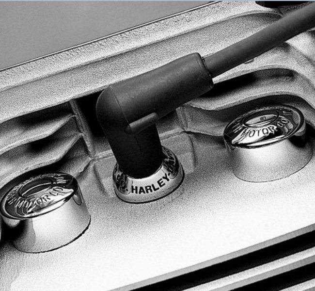 Harley-Davidson Accessories H-D Motor Co. Spark Plug Cover in chrome. Quickly slips over spark plugs for a secure fit.