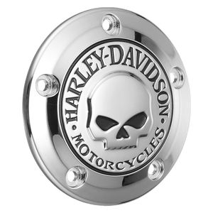 Harley-Davidson Accessories Willie G Skull Timer Cover in chrome. Add a little attitude to your ride. Styled to complement Harley-Davidson Skull accessory items, the menacing raised skull with black-filled eyes leaps from a field of chrome. The surrounding "Harley-Davidson Motorcycles" script is the perfect finishing touch, and this complete collection of engine covers dresses your bike for a true custom look. Includes chrome-plated stainless steel mounting hardware. Sold each. Complete the look with additional accessories from the Harley-Davidson Willie G Skull Collection.