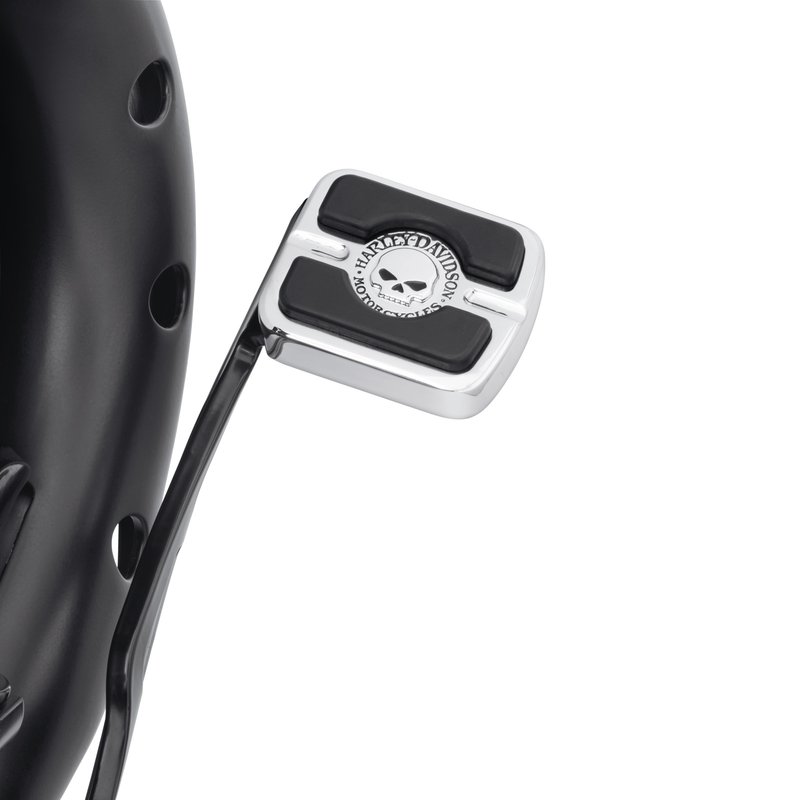 Harley-Davidson Accessories The Willie G Skull Brake Pedal Pad in chrome is available in two sizes to fit most Harley-Davidson motorcycles. This easy-to-install brake pedal pad complements Willie G Collection pegs and footboard inserts for a complete look. Small size. Complete the custom look of your bike with additional accessories from the Harley-Davidson Willie G Skull Collection.