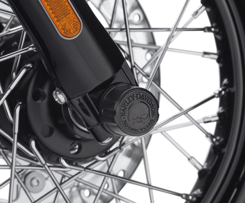 Harley-Davidson Accessories Show what you've got with these Harley-Davidson Skull axle caps. The look from the skull's black eye sockets is unmistakable. Black finish. Sold in pairs.