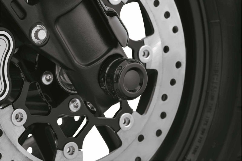 Harley-Davidson Accessories The machined aluminium Dominion Collection Front Axle Nut Covers add style to the front of the bike and are the perfect complement to other Dominion Collection accessories. Gloss black finish. Sold in pairs.