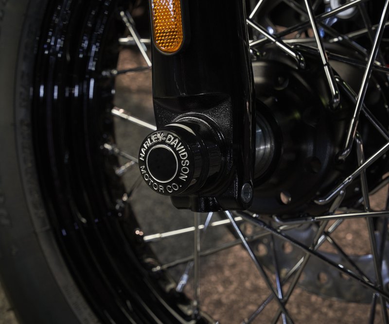Harley-Davidson Accessories Cover the front axle in style. Drenched in gloss black and trimmed with deep-cut, silver-filled Harley-Davidson® Motor Co. lettering, these Front Axle Nut Covers are an aggressive twist on a classic style. Gloss black finish. Looks great with original-equipment satin-finish fork sliders, or the perfect finishing touch to complete a blacked-out front end. Includes set screws and Allen wrench for easy installation. Sold in pairs.