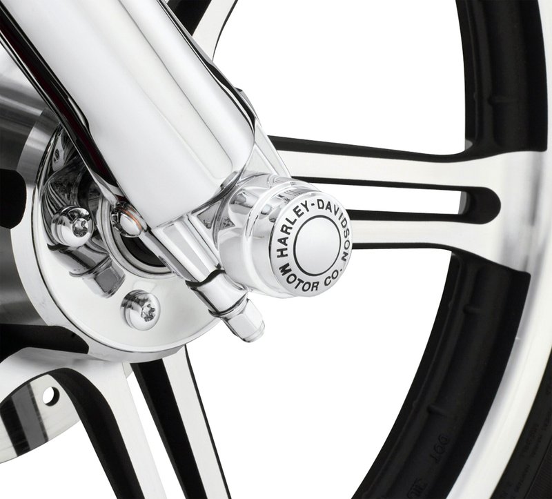 Harley-Davidson Accessories Die-cast, chrome-plated covers featuring the "Harley-Davidson Motor Co." logo in black. Includes Allen-head set screws and wrench for easy installation.