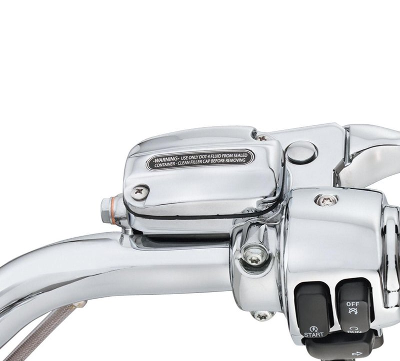 Harley-Davidson Accessories This Clutch Bracket and Master Cylinder Reservoir Kit replaces your stock painted aluminium controls with brilliant chrome, without compromising quality. The kit is manufactured from Original Equipment components and includes a chrome master cylinder cover. When combined with a chrome switch housing kit, chrome switch caps, and other Harley-Davidson Genuine Motor Accessories, this front brake control kit provides a look that does more than stop your bike, it can stop traffic.