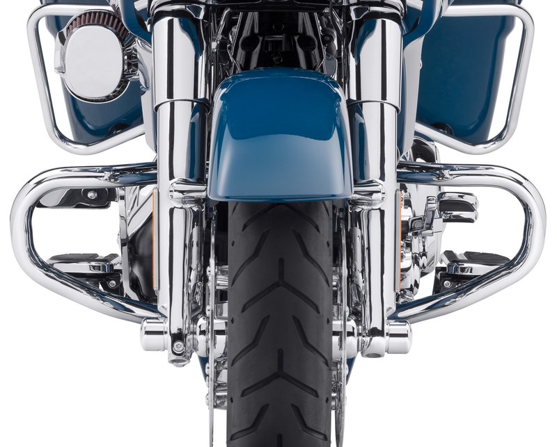 Harley-Davidson Accessories Create a sleek, slammed look on your custom bagger with the Chopped Engine Guard. This guard offers a slim, low-profile design that retains function while delivering a unique styling twist. - Brilliant chrome finish - Upper mounts connect midway up the downtube, 11 inches lower than the stock guard - The minimalistic look reduces the visual mass of the bike, while the mounting point lowers the bike's visual centre of gravity by 1.25 inches - The 1.25-inch-diameter engine guard features a slightly forward sweep that provides plenty of room around the brake and shift levers - Easy to install