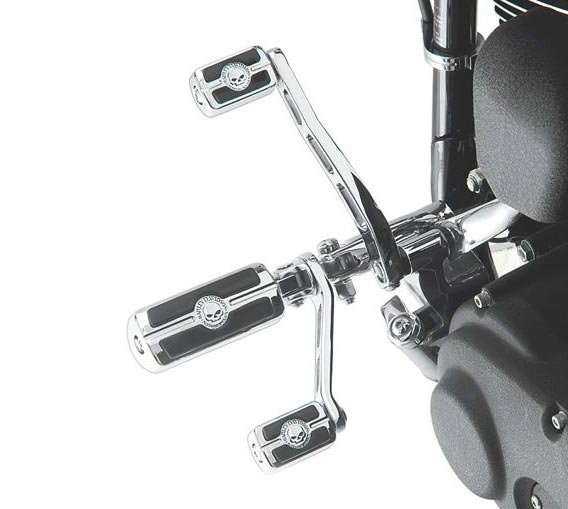 Harley-Davidson Accessories The Willie G Skull Footpegs in chrome have adjustable rotation for position, so your feet ride on the rubber treads whether used as a rider, passenger or highway peg. Kit includes left and right peg. Complete the custom look of your bike with additional accessories from the Harley-Davidson Willie G Skull Collection.