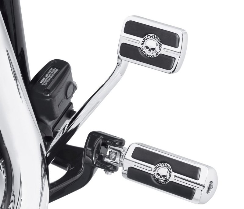 Harley-Davidson Accessories The Willie G Skull Brake Pedal Pad (small) in chrome sets deep black rubber pads against a brilliant polished and chrome-plated field to yield the dramatic appearance of the Skull Collection. Chrome finish. Complements Willie G Skull Collection pegs and footboard inserts for a complete look. Easy to install.