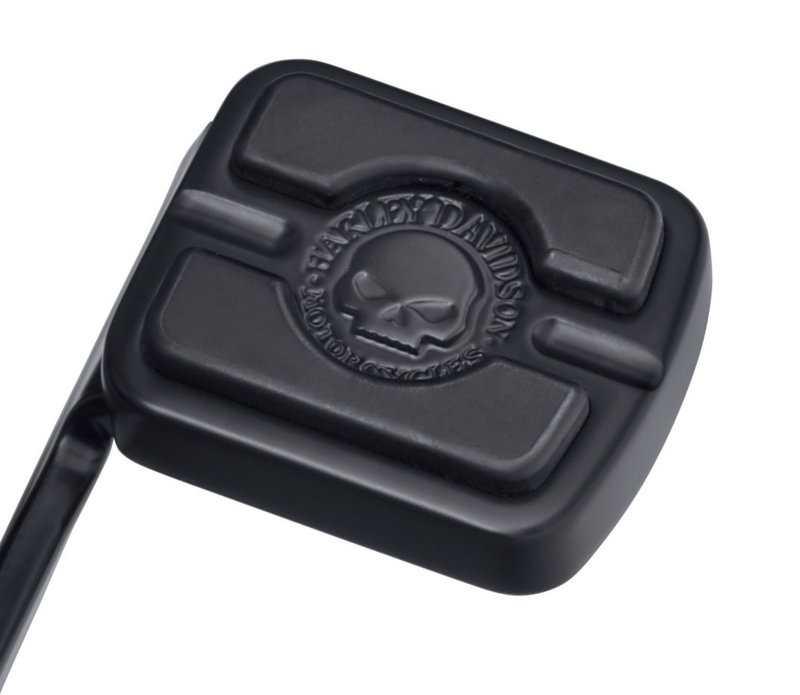 Harley-Davidson Accessories The Willie G Skull Small Brake Pedal Pad in black, penned at the hand of Willie G, makes a shift to the dark side. Completely drenched in black, the raised skull and surrounding Harley-Davidson Motorcycle script adds a subtle, ominous touch to your ride. Black finish. Features rich black rubber for grip and traction. Complements Willie G Skull Collection footpegs and footboard inserts.