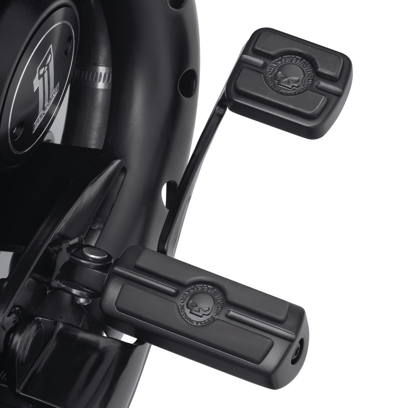 Harley-Davidson Accessories The Willie G Skull Small Brake Pedal Pad in black, penned at the hand of Willie G, makes a shift to the dark side. Completely drenched in black, the raised skull and surrounding Harley-Davidson Motorcycle script adds a subtle, ominous touch to your ride. Black finish. Features rich black rubber for grip and traction. Complements Willie G Skull Collection footpegs and footboard inserts.