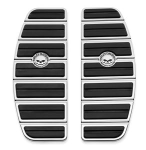 Harley-Davidson Accessories The Willie G Skull Rider Footboard Inserts in chrome are easy to install and retain the Original Equipment cast-in vibration isolation for a fatigue-free ride. Kit includes left and right insert. Rider, traditional shape.