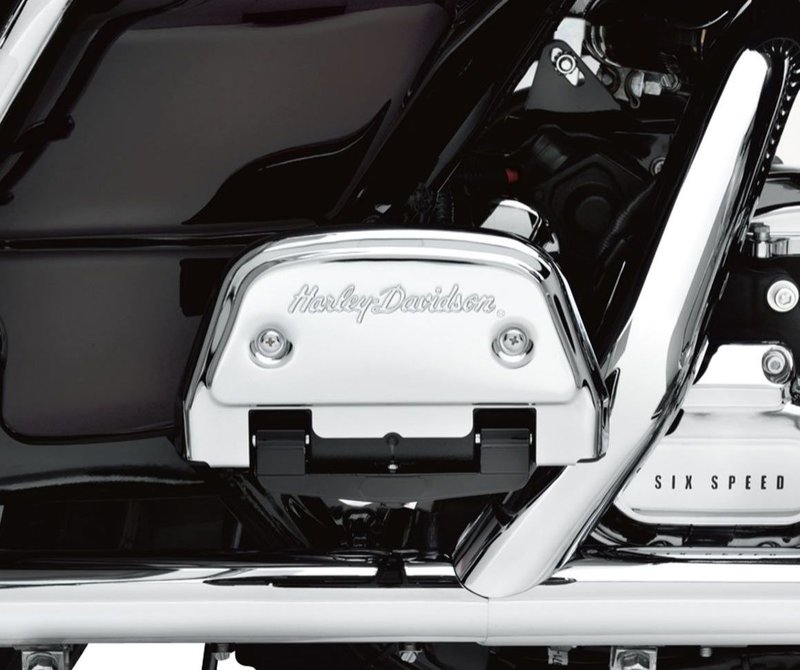 Harley-Davidson Accessories Scripted Passenger Footboard Covers. Easy installation using chrome hardware.