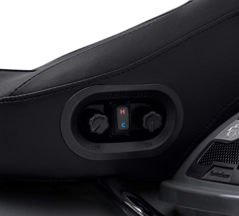 Harley-Davidson Accessories Extend and optimise your riding season thanks to the cooling and heating technology built into this premium seat for Touring and Trike models. The electronic heating/cooling system is self-contained within the seat, which can be easily removed after unplugging a single cord. It offers industry-leading cooling performance, and the heating function reaches its selected temperature twice as fast as previous heated seats. The Hammock seat is the most premium touring seat design, created for the rider who wants the ultimate in long-haul comfort. It features a sling-like fabric suspension system that acts like a hammock, providing two inches of suspension above the seat pan, topped with an additional two inches of traditional foam cushioning. This internal suspension prevents bottoming out and improves comfort and endurance by isolating the rider from harsh road conditions. The passenger position features a multiple spring-board style suspension system along with two inches of traditional foam. - In testing with a baseline ambient temperature of 85 degrees, the seat cover cools down by 25 degrees in about 30 minutes, from a 98-degree body temperature to about 76 degrees - As you ride, the cooling function draws heat away from your body to make you feel cooler - Dual-zone control: rider and passenger positions must use the same temperature mode (heat or cool), but each can adjust the level to individual preference or switch the function off - The redesigned heating element reaches the selected temperature in only seven minutes - Seam-sealed construction prevents rain or wash water from infiltrating the seat foam - Compatible with the Rider Backrest Mounting Kit (P/N 52589-09A for Touring models and P/N 52300642 for Tri Glide models)