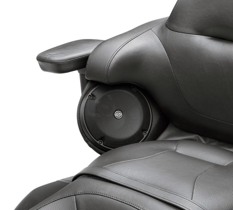 Harley-Davidson Accessories Tour-Pak Passenger Armrests. These premium passenger armrests are ergonomically designed for the ultimate in passenger comfort. Soft pads provide excellent forearm support on long rides, and both armrests swing out of the way for easy mounting and dismounting. The pads and arms can be set in multiple positions for added comfort, and the armrest pads feature spring-loaded hinge storage compartments that hold compact personal items. The high-quality black vinyl upholstered pads and support arms blend with Original Equipment seats and speaker pods. The complete kit includes all required installation hardware. Fits '14-later Touring models equipped with hard Tour-Pak luggage (except CVO models).