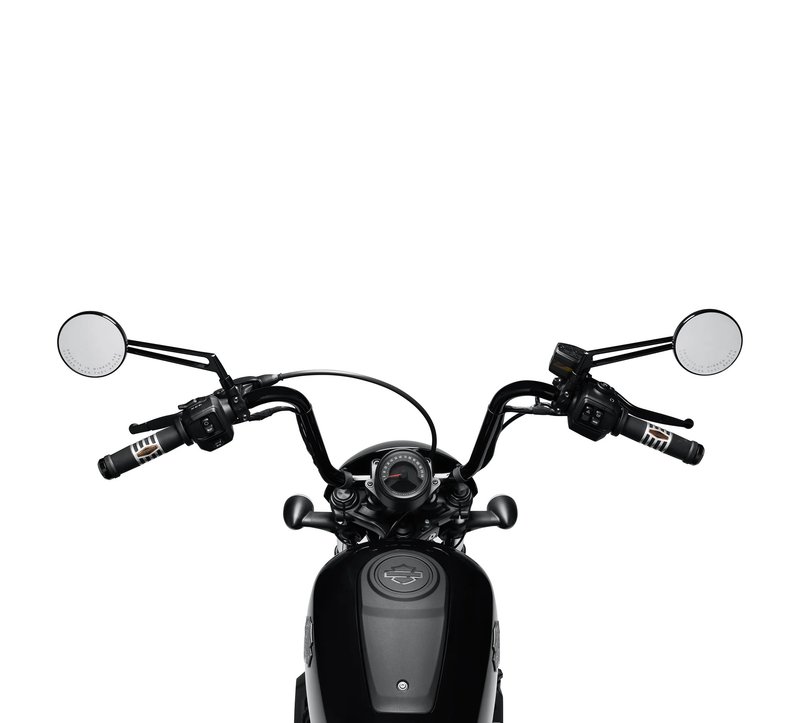 Harley-Davidson Accessories Fists to the wind! This Mini-Ape Handlebar provides a traditional, casual look with its raised hand position that many riders find more comfortable. Glossy black finish. The handlebar has a diameter of 2.5 cm and a rise of 23.9 cm, with a moderate height and offset for high rider comfort. For information on other parts required for installation, refer to the Harley-Davidson® Handlebar Installation Requirements document.