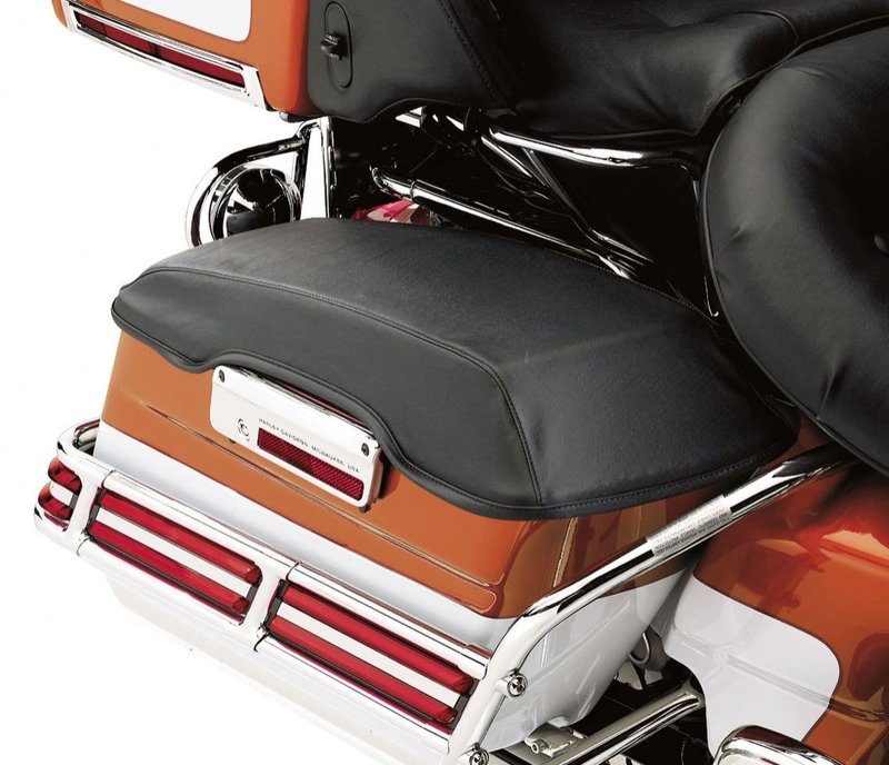 Harley-Davidson Accessories Saddlebag Lid Bra. Protect your Original Equipment hard saddlebags from scratches and road debris. The Saddlebag Lid Bra is made from non-abrasive, fleece-backed vinyl and features an embroidered Bar & Shield logo. Easy to install with hook-and-loop tabs. The kit includes left and right side lid bras. Fits '93-'13 Touring models with colour-matched hard saddlebags.