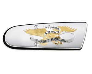 Harley-Davidson Accessories Live To Ride Air Cleaner Trim. "Live To Ride, Ride to Live." It has become the motto of the Harley-Davidson® nation, accompanying riders over millions of miles of travel. This collection is a tribute to that way of life. A chrome, easy-to-install air cleaner insert that shows the world you live by the creed, featuring a gold eagle with Live to Ride, Ride to Live script.