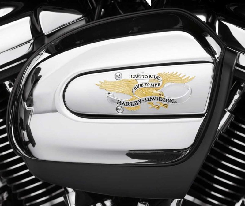 Harley-Davidson Accessories Live To Ride Air Cleaner Trim. "Live To Ride, Ride to Live." It has become the motto of the Harley-Davidson® nation, accompanying riders over millions of miles of travel. This collection is a tribute to that way of life. A chrome, easy-to-install air cleaner insert that shows the world you live by the creed, featuring a gold eagle with Live to Ride, Ride to Live script.