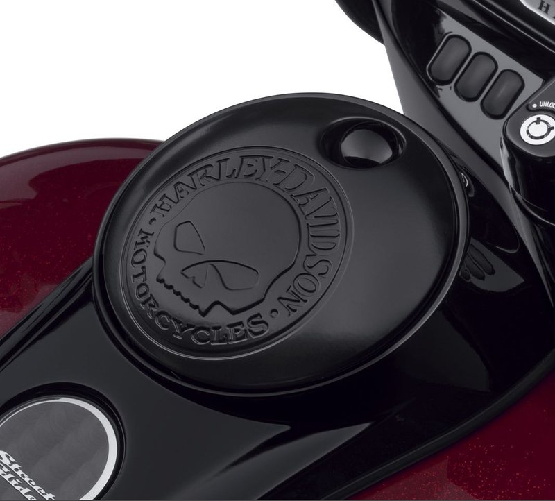 Harley-Davidson Accessories Penned by the hand of Willie G, the famous Skull Collection makes a shift to the dark side. Completely drenched in black, the raised skull and surrounding Harley-Davidson Motorcycle script add a subtle, ominous touch to your ride. Black finish. The matte finish easily coexists alongside gloss black or wrinkle black surfaces. Replaces the stock door and reuses the original equipment mounting hardware and lock. Easy to install. Complete the custom look of your bike with additional accessories from the Harley-Davidson Willie G Skull Collection.
