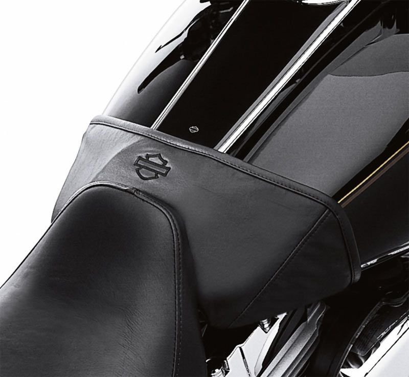 Harley-Davidson Accessories Manufactured from non-abrasive, fleece-backed vinyl, this Tank Bra for your Touring model features an embroidered Bar & Shield logo. It protects your fuel tank from belt buckle and key scratches and nicks from road debris. - Designed for easy installation and a custom fit without tank or seat removal