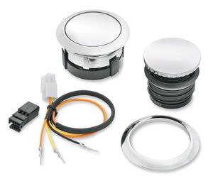 Emphasise the long, lean look of the fuel tank. This flush mount fuel cap and gauge kit offers a pop-up filler design that, when installed and sealed, looks identical to the flush gauge; a simple push and the filler cap pops up to provide ample grip, even while wearing gloves. The flush fuel gauge features individual LED lamps that shine through a mirror-coated glass which glows when the ignition is switched on. A photocell automatically adjusts LED brightness for improved visibility in direct sunlight, and dims at night to avoid distraction. The complete kit includes a fuel cap, fuel gauge, trim ring and plug-in wiring harness. Chrome finish.