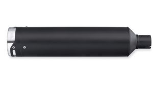 This street-compliant high-flow muffler has been specifically tuned to deliver an aggressive exhaust note and improved performance. Developing a rich exhaust note throughout the RPM range, this muffler provides a deep bass rumble and a throaty tone while on the throttle. Satin black finish. The heat-resistant satin black ceramic finish complements the blacked-out look of the Street Rod model. The contrasting bright stainless end cap is finished with a laser-engraved Screamin' Eagle logo. 50 state U.S. and ECE compliant.