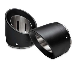 Harley-Davidson Accessories Shaped to provide a complete finishing touch to the rear of your bike. Satin Black finish. These slash cut end caps feature a reverse cone rolled edge for a massive solid billet look. The reverse cone opening hugs the internal slotted flash suppressor-inspired barrel for a weapons-grade style. Sold in pairs.
