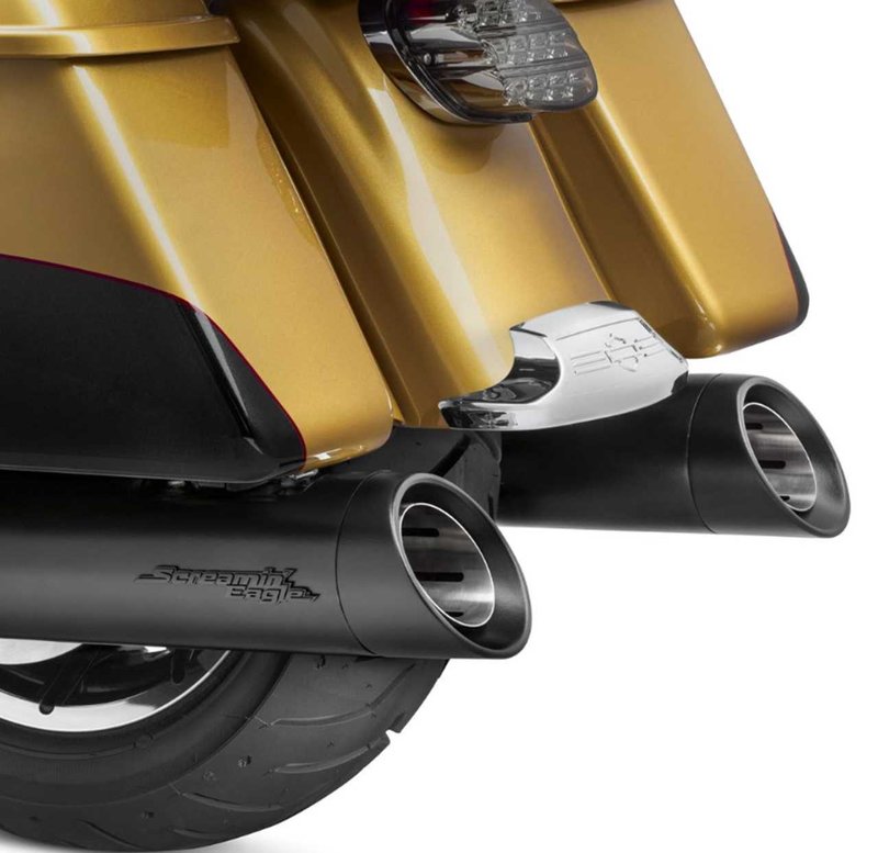 Harley-Davidson Accessories Shaped to provide a complete finishing touch to the rear of your bike. Satin Black finish. These slash cut end caps feature a reverse cone rolled edge for a massive solid billet look. The reverse cone opening hugs the internal slotted flash suppressor-inspired barrel for a weapons-grade style. Sold in pairs.