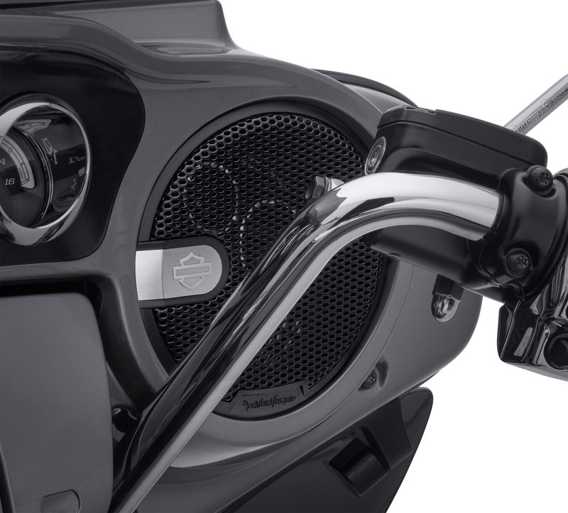 Harley-Davidson Accessories Step up to the ultimate motorcycle audio experience. Harley-Davidson Audio powered by Rockford Fosgate Stage II speakers deliver ultra-clear highs, super-clean mids and ground-thumping bass. These amplified three-way speakers feature a durable injection-moulded woofer and separate bridge-mounted midrange and tweeter speakers. Each speaker is rated to handle up to 150 watts of power and is designed to deliver outrageous volume with less distortion for amazing sound even at highway speeds. With two amplifiers, up to eight Stage II speakers can be installed in a single system. Designed to fit perfectly in the Original Equipment speaker housing, each kit includes left and right speakers and custom grilles with a bright aluminium badge. - Upgrade Original Equipment Batwing fairing speakers for more volume and improved sound quality - Vibration-tested 6.5" waterproof 2-ohm speakers feature injection-moulded woofer cones with a high-flux Neodymium magnet, a 20mm tweeter and a 30mm midrange speaker - Requires purchase of Fairing Speaker Install Kit P/N 76000992, Primary Amplifier P/N 76000997 and the appropriate Primary Amp Install Kit - Harley-Davidson Audio powered by Rockford Fosgate speakers carry a two-year warranty - Complete kit includes retainers, hardware, left and right speakers and grilles