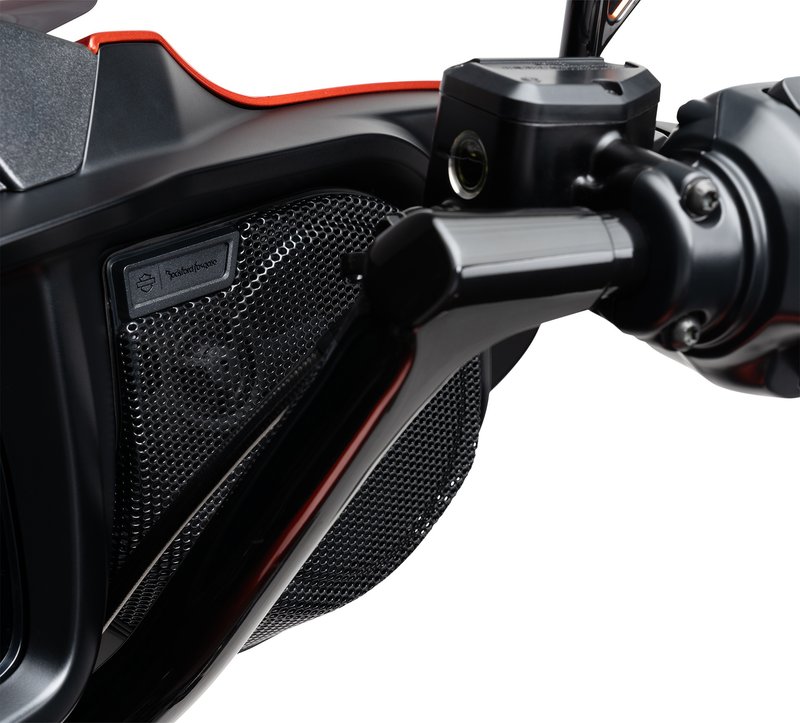 Harley-Davidson Accessories Amplify your audio experience with Harley-Davidson Audio powered by Rockford Fosgate Stage I speakers. These high-performance two-way speakers feature a durable injection-moulded woofer and a separate bridge-mounted tweeter. Each speaker is rated to handle up to 75 watts of power. Designed to fit perfectly in the Original Equipment speaker housing, each kit includes left and right speakers and premium grilles with a black badge. These speakers deliver a significant upgrade in sound quality and power over the Original Equipment components. - In most cases the system is garage-ready: after installation, simply configure it using the Skyline OS touchscreen prompts - Element Ready design is purpose-built for the harsh motorcycle environment, standing up to water, dirt, UV and vibration to help your audio system stand the test of time - Vibration-tested 6.5" waterproof 4-ohm speakers feature injection-moulded woofer cones with a high-flux Neodymium magnet and a bridge-mounted 25mm tweeter - Requires separate purchase of Primary Amplifier P/N 76001294 - Woofer magnet: Neodymium N38 main; continuous RMS power handling: 75W RMS; fundamental resonance (Fs): 78Hz - Complete kit includes retainers, hardware, left and right speakers and premium grilles with Harley-Davidson Audio powered by Rockford Fosgate badging