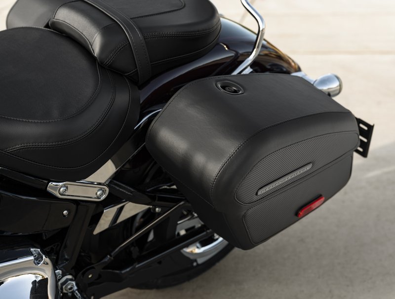 Harley-Davidson Accessories H-D Detachables Locking Saddlebags. Shaped to complement the flowing lines of the Softail cruiser models, these premium saddlebags feature a classic slant-style design with a modern twist. Finished in black and wrapped in a combination of smooth and perforated-look vinyl, the hardshell bags hold their shape in all weather. The hinged locking lid tilts outward for easy one-handed access, and the bags can be removed with a simple turn of the internal lever. They can be installed with HoldFast sissy bars and racks when equipped with model-specific docking hardware, and include all required mounting hardware. Total luggage capacity: 2,840 cubic inches. Fits Fat Boy FLFB/S and Breakout FXBR/S '18-later models.