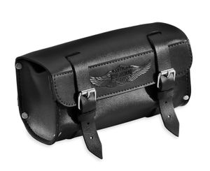 Handlebar/Fork Bag, 8". Constructed of durable synthetic leather with an embossed "H-D Eagle Wing" logo, it looks great on sissy bar uprights, handlebars and front forks. Length: 8". Fits '84-later FLSTC Softail models.